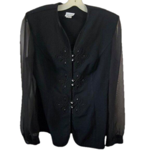 R&M Richards Karen Kwong Blouse rhinestones Black vtg 14 Formal elegant dazzling